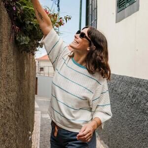 NWT Passenger Clothing Migrate Organic Knitted Jumper Sweater Blue Stripe XL